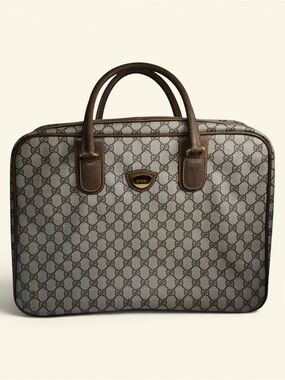 Gucci Beige and Brown GG Canvas Top-Handle Briefcase
